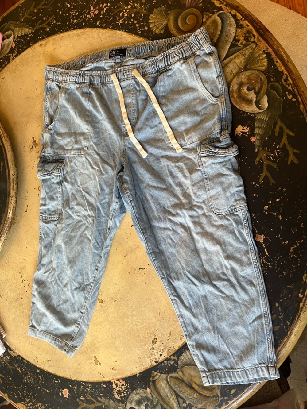 GAP Light Blue Denim Jogger Pants with White Drawstring